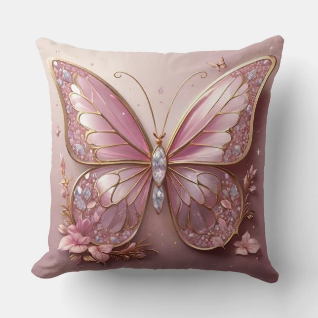 Coussin Touche de rose : Papillon rose Lancer l'oreiller (Recto)