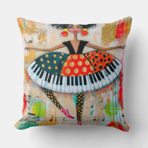 Coussin Touches de piano fantaisistes, musique, ballerine