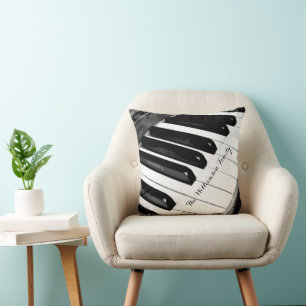 Coussin Touches de piano personnalisées en noir et blanc s
