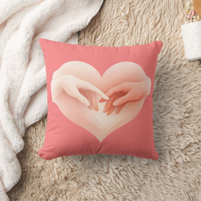 Coussin Touching Pink Hands Heart Love Throw Pillow  (Couverture)