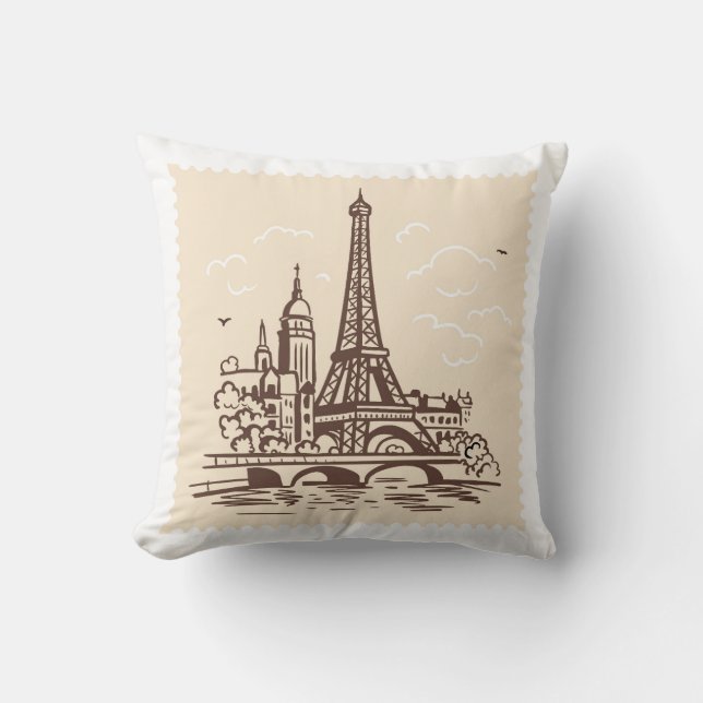 Coussin Tour Eiffel à Paris sur un timbre d'embarquement (Recto)