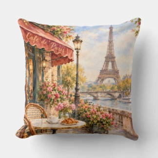 Coussin Tour Eiffel Café Paris Aquarelle 