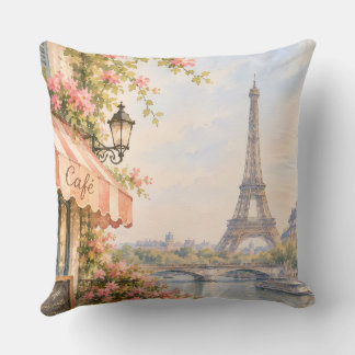 Coussin Tour Eiffel de café Paris aquarelle 