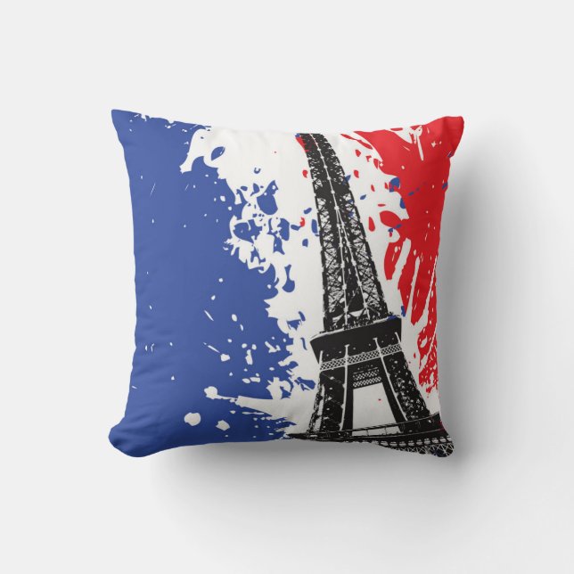 Coussin Tour Eiffel | drapeau grunge de Paris, France | (Recto)