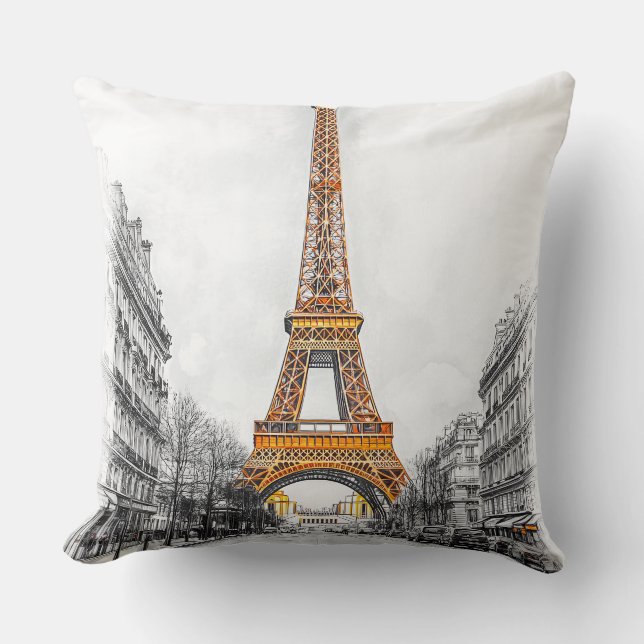 Coussin Tour Eiffel moderne 🌆 dans les rues de Paris (Recto)