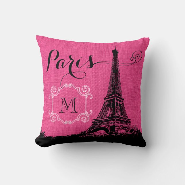 Coussin Tour Eiffel Monogramme rose chaud (Recto)