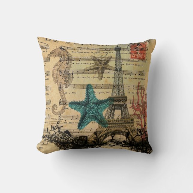 Coussin Tour Eiffel tropical de Paris de coquillages (Recto)
