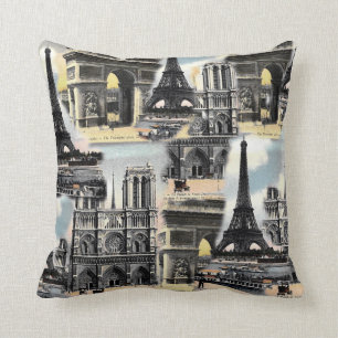 Coussin Tour Eiffel vintage de collage de voyage de Paris