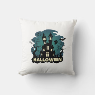 Coussin Tour horloge chauves-souris fantôme Halloween mais