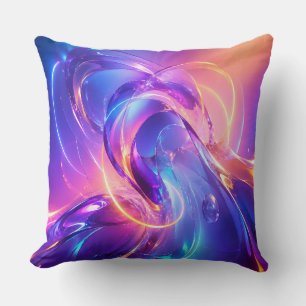 Coussin Tourbillon Abstrait Bleu Néon Violet