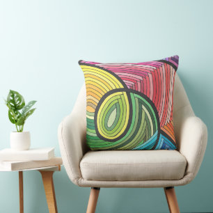 Coussin Tourbillon de arc-en-ciel abstrait vibrant avec de