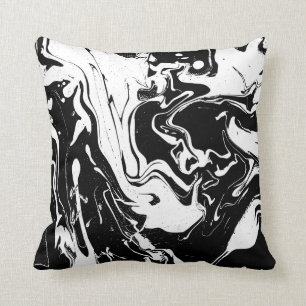 Coussin Tourbillons abstraits noirs et blancs - lancer l'o