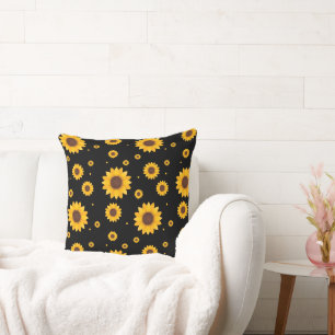Coussin Tournesol avec Arrière - plan noir