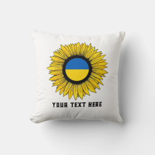 Coussin Tournesol avec drapeau ukrainien. Texte personnali