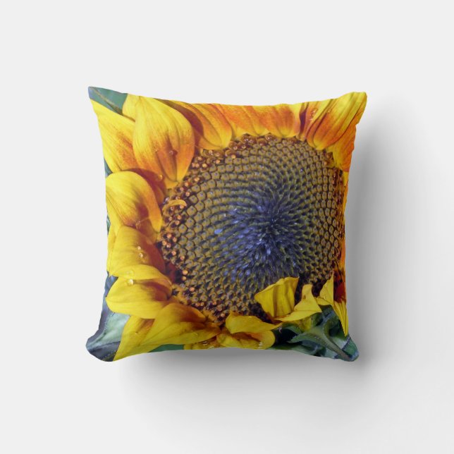 Coussin Tournesol avec gouttelettes d'eau (Recto)