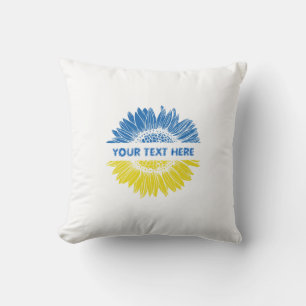 Coussin Tournesol bleu/jaune. Texte personnalisé. Personna