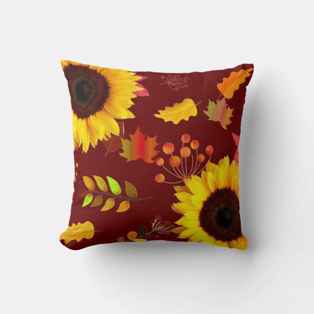 Coussin Tournesol Bourgogne Feuilles d'automne Jeu d'oreil (Recto)