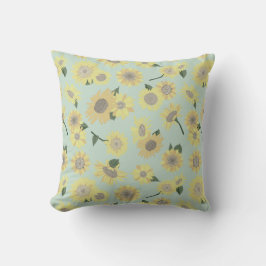 Coussin Tournesol peint blanc jaune orange