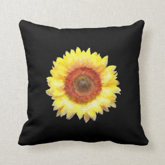 Coussin Tournesol peint sur le carreau noir