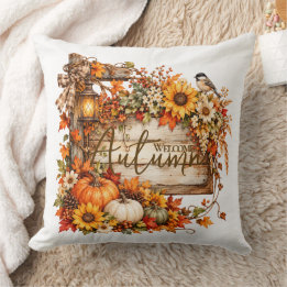Coussin Tournesol rustique et citrouille Floral d'automne