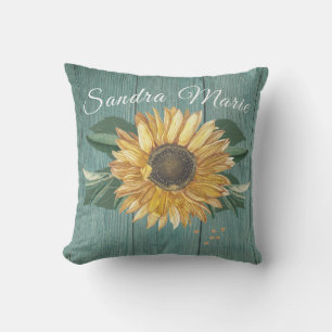 Coussin Tournesol rustique Golden Jaune Bois vert name