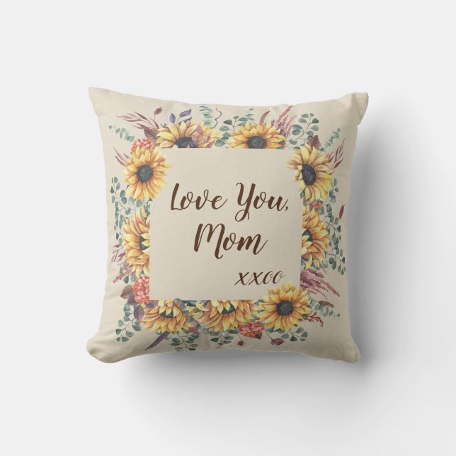 Coussin Tournesol rustique Personnalisé Fête des Mères (Recto)