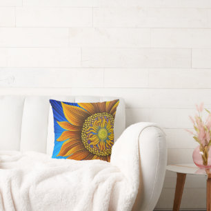 Coussin Tournesol rustique sur bleu