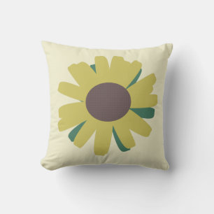 Coussin Tournesol simple fleur marron vert jaune 
