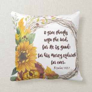 Coussin Tournesol Wreath with Give Thanks Bible Verse