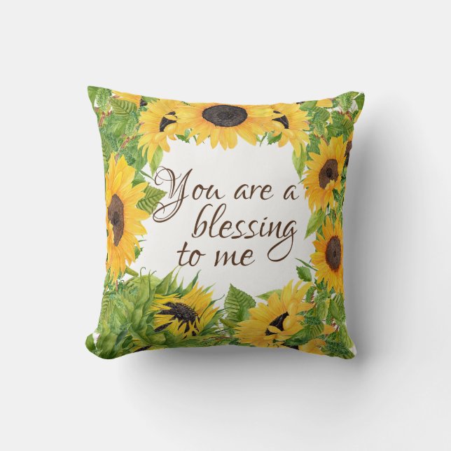 Coussin Tournesols avec vous êtes une bénédiction Citation (Recto)