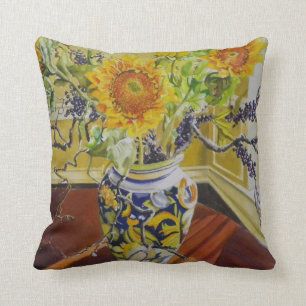 Coussin Tournesols dans un carreau italien de vase