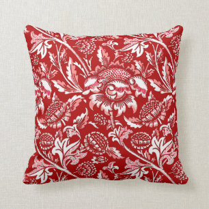 Coussin Tournesols de William Morris, rouge-foncé et blanc