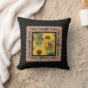 Coussin Tournesols Or Noir Pois Vivre Rire Aimer Th