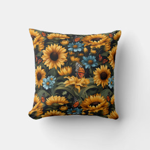 Coussin Tournesols Papillons Fleurs sauvages
