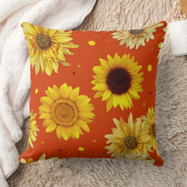 Coussin Tournesols Points Orange  (Couverture)