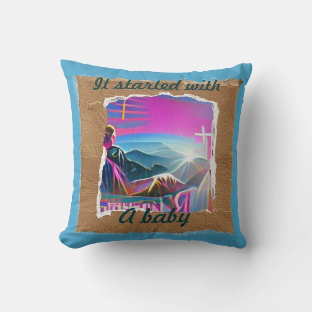 Coussin Tout a commencé avec un collage de Noël chrétien b (Recto)