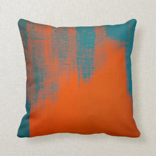Coussin Tracé de pinceau Turquoise et orange (avant et ar