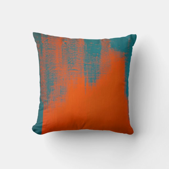 Coussin Tracé de pinceau Turquoise et orange (avant et arr (Recto)