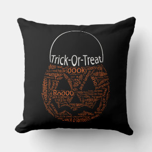 Coussin Tracer Ou Traiter Jack-o'-lantern Typographie Noir