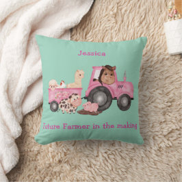 Coussin tracteur rose adorable et remorque avec animaux de