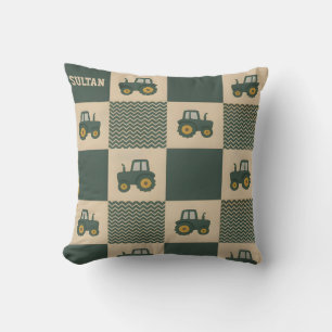 Coussin Tracteur vert ferme mignon nom de bébé personnalis
