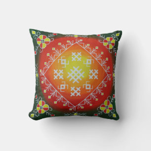 Coussin Traditional Latvian folk art with symbols painting