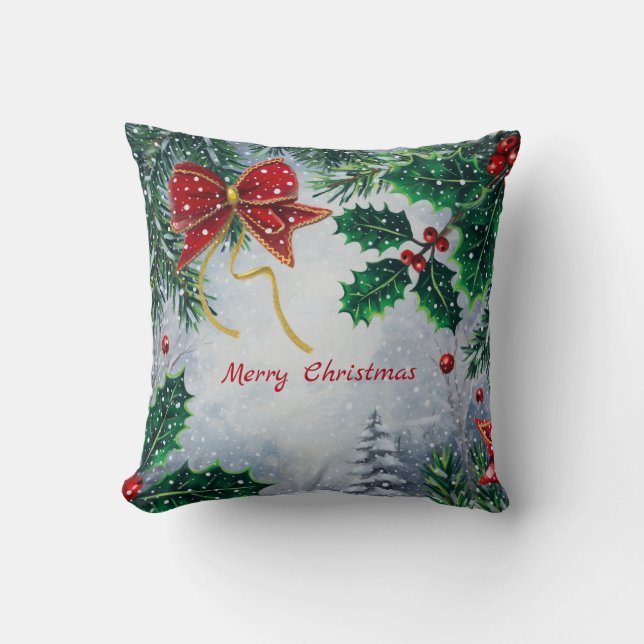 Coussin Traditional Merry Christmas Holidays Personalize  (Recto)