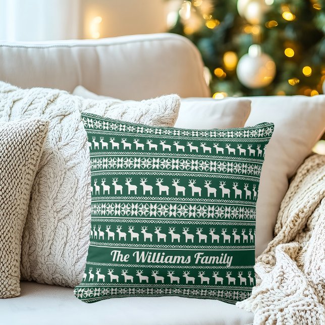 Coussin Traditionnel Vert rennes de Noël personnalisé (Créateur téléchargé)