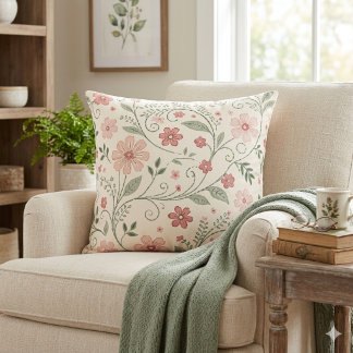 Coussin Trail floral cottagecore de rose verte sauge vinta