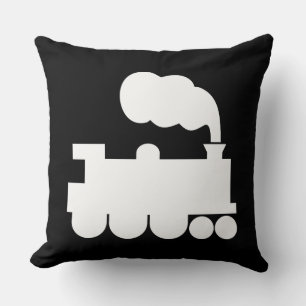 Coussin Train à vapeur - Blanc sur noir