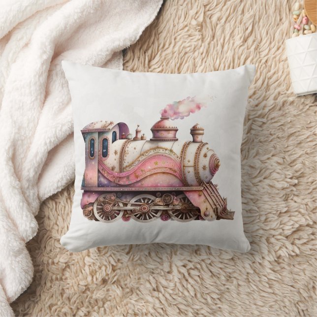 Coussin Train à vapeur rose Vintage (Couverture)