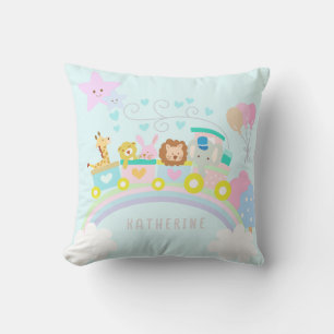 Coussin Train Animaux Bleus