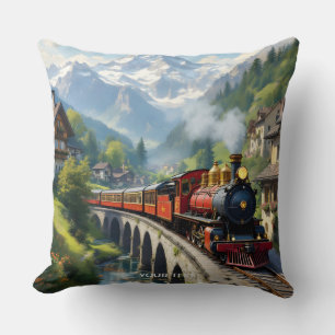 Coussin Train antique Imaginaire Crimson