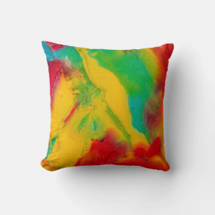 Coussin traits de peinture multicolore gros-dessus, ocre
